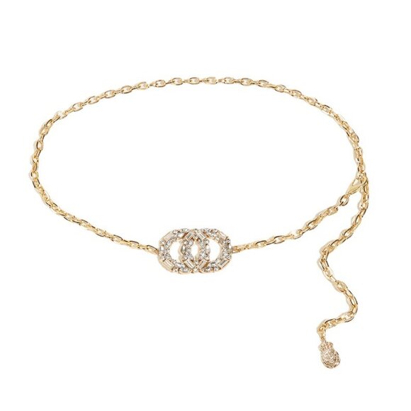 2/$30 Rhinestone Chain Belt Large Double Buckle Gold Metal Adjustable Dress - Picture 5 of 7